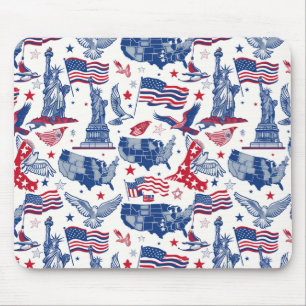 Patriotic Icons Pattern – Statue of Liberty, Flag Mouse Pad
