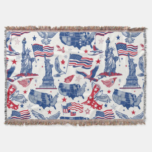 Patriotic Icons Pattern – Statue of Liberty, Flag Throw Blanket