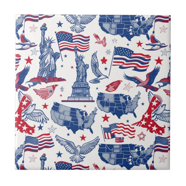 Patriotic Icons Pattern – Statue of Liberty, Flag Tile (Front)