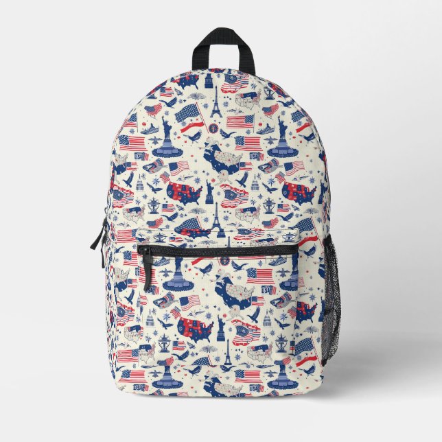Patriotic Icons - Statue of Liberty, Flag (2) Printed Backpack (Front)