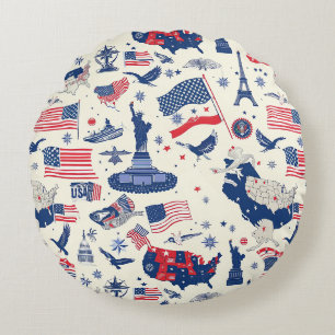 Patriotic Icons - Statue of Liberty, Flag (2) Round Pillow