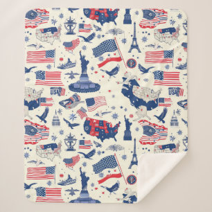Patriotic Icons - Statue of Liberty, Flag (2) Sherpa Blanket