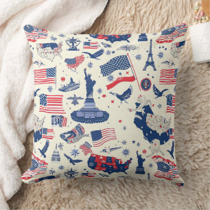 Patriotic Icons - Statue of Liberty, Flag (2) Throw Pillow