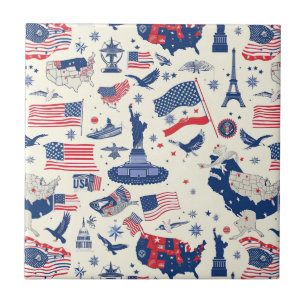 Patriotic Icons - Statue of Liberty, Flag (2) Tile