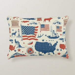Patriotic Icons - Statue of Liberty, Flag (3) Accent Pillow