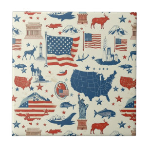 Patriotic Icons - Statue of Liberty, Flag (3) Tile