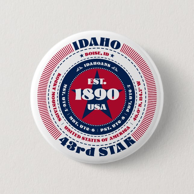Patriotic Idaho Circle with State Details 2 Inch Round Button (Front)