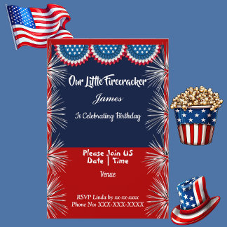 Patriotic Independence Firecracker Birthday Boy Invitation