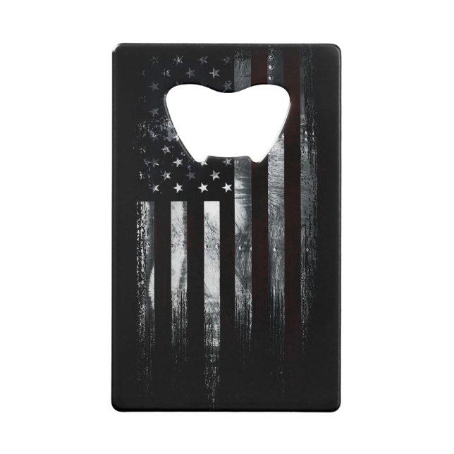 Patriotic Industrial American Flag Credit Card Bottle Opener (Front)