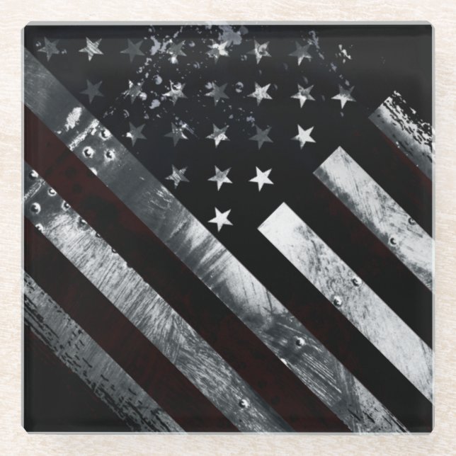 Patriotic Industrial American Flag Glass Coaster (Front)