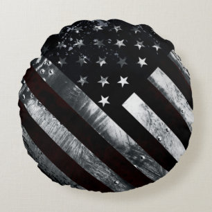 Patriotic Industrial American Flag Round Pillow
