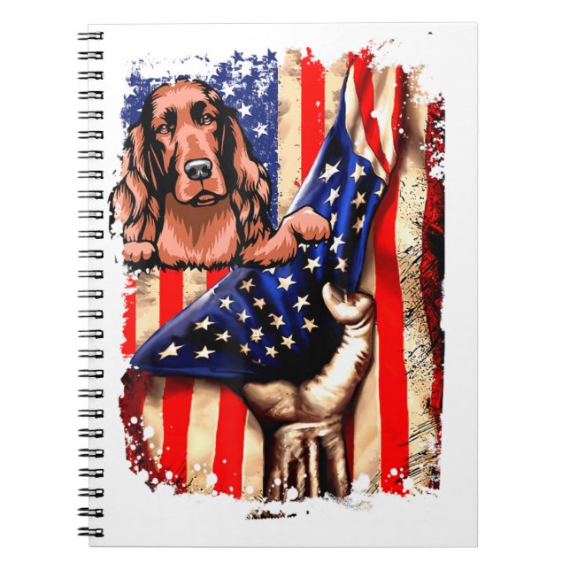 Patriotic Irish Setter American Flag Dog Notebook (Front)
