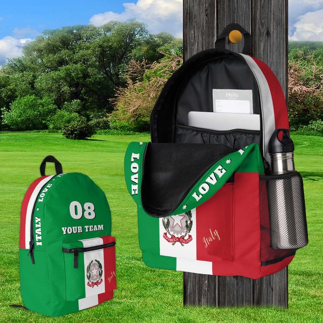 Patriotic Italy, Team Bag, Name, Italian Flag Printed Backpack (Creator Uploaded)