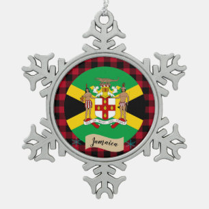 Patriotic Jamaica, buffalo plaid, Jamaican Flag Snowflake Pewter Christmas Ornament
