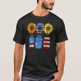 Patriotic Jar Sunflower American Flag  4th Of July T-Shirt