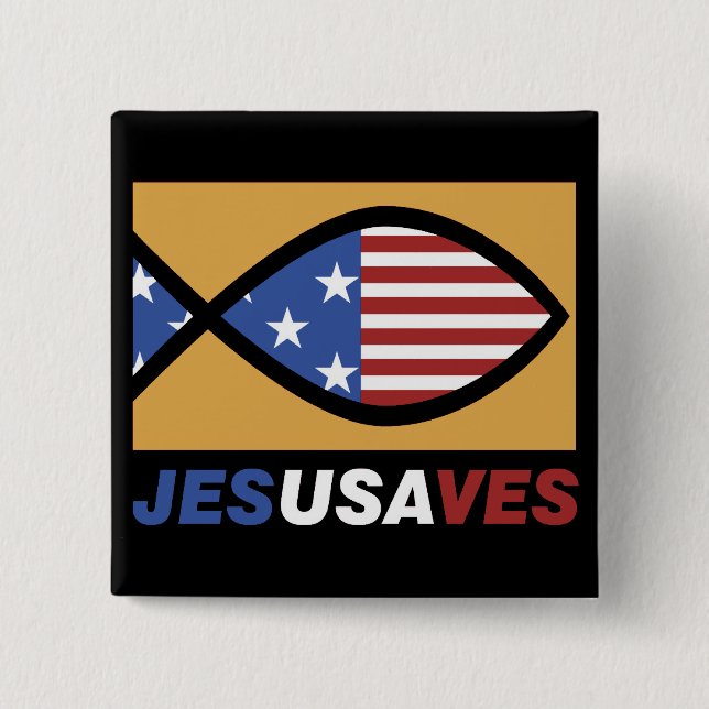 Patriotic Jesus Saves button (Front)