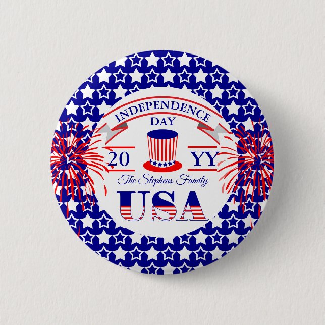 Patriotic July 4th Independence Day Celebration 2 Inch Round Button (Front)