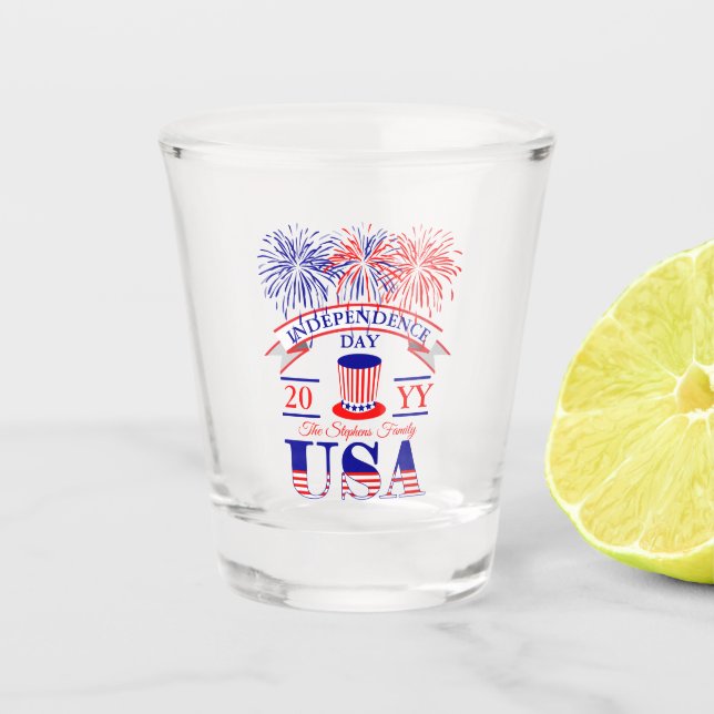 Patriotic July 4th Independence Day Celebration Shot Glass (Front)