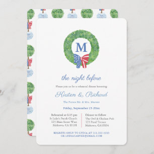 Patriotic July 4th Wreath Wedding Rehearsal Dinner Invitation