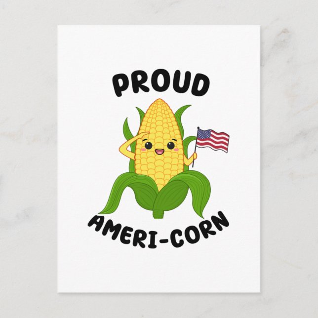 Patriotic Kawaii Corn 4th of July Independence Day Postcard (Front)