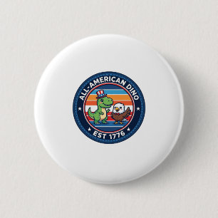 Patriotic Kawaii Dinosaur All-american DINO EST 17 2 Inch Round Button