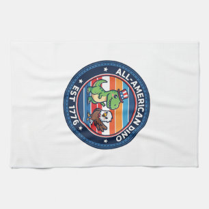 Patriotic Kawaii Dinosaur All-american DINO EST 17 Kitchen Towel
