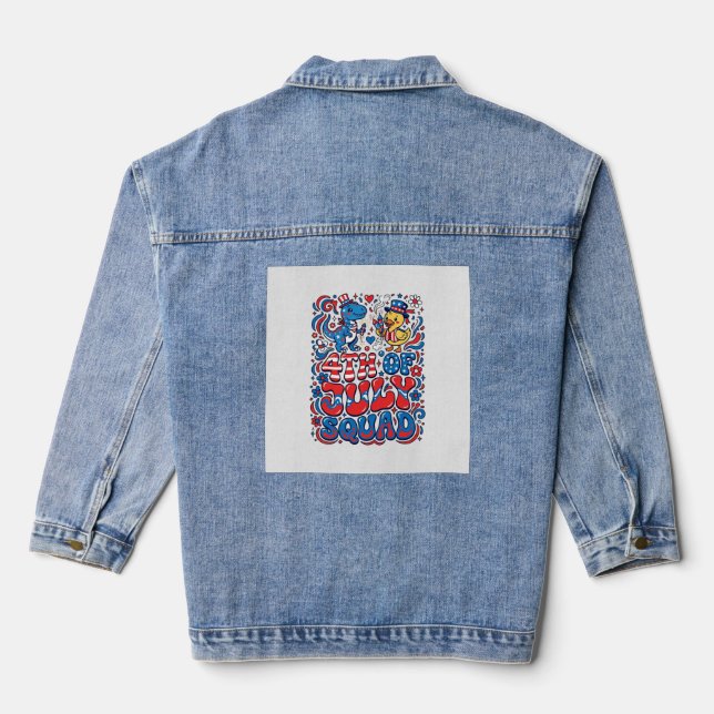 Patriotic Kawaii Dinosaur Best Step-dad Ever Step- Denim Jacket (Back)