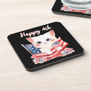 Patriotic Kitten 4th of July Happy 4th Custom Coaster