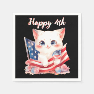 Patriotic Kitten 4th of July Happy 4th Custom Napkin