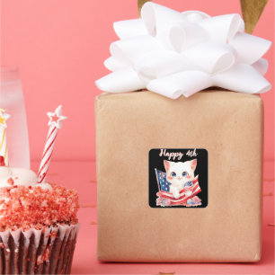 Patriotic Kitten 4th of July Happy 4th Custom Square Sticker