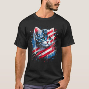 Patriotic kitten or American flag inspired cat T-Shirt