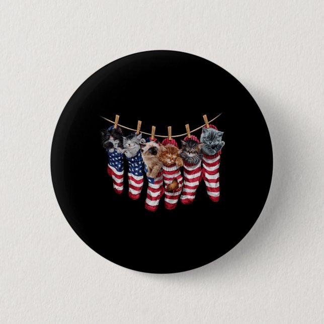 Patriotic Kittens In Aamerican Flag Socks Funny 2 Inch Round Button (Front)