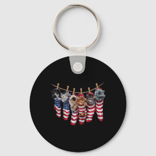 Patriotic Kittens In Aamerican Flag Socks Funny Keychain