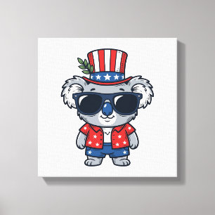 Patriotic Koala Vintage Style Vector Art_1 Canvas Print