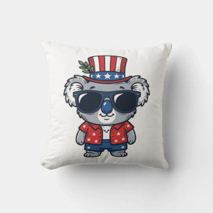 Patriotic Koala Vintage Style Vector Art_1 Throw Pillow