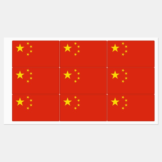 Patriotic labels with flag of China (Sheet)