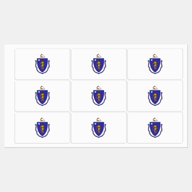 Patriotic labels with flag of Massachusetts State (Sheet)