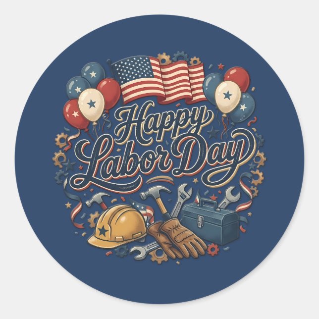 Patriotic Labor Day / Día del Trabajo Festivo Classic Round Sticker (Front)