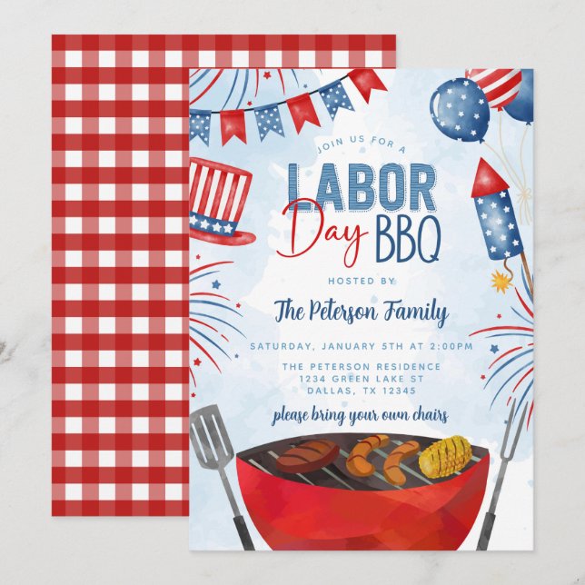 Patriotic Labour Day BBQ Party Invitation (Front/Back)