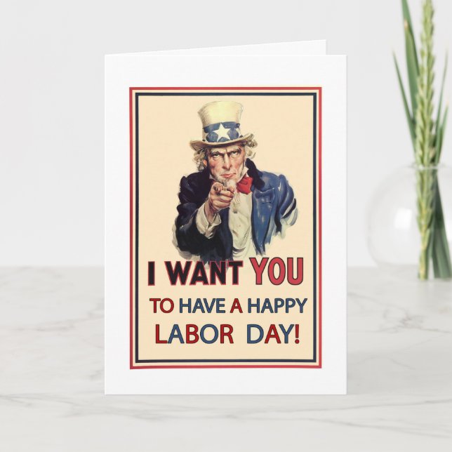 Patriotic Labour Day, Vintage Uncle Sam Card (Front)