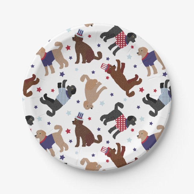 Patriotic Labradoodle Pattern Paper Plate (Front)