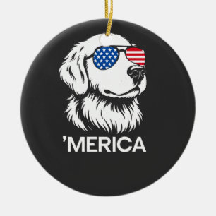 Patriotic Labrador American Flag Fourth of July Ceramic Ornament