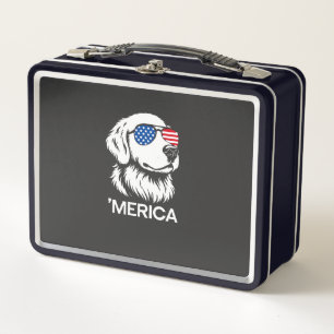 Patriotic Labrador American Flag Fourth of July Metal Lunch Box