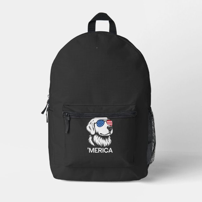 Patriotic Labrador American Flag Fourth of July Printed Backpack (Front)