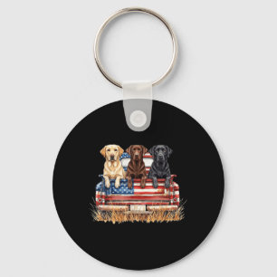 Patriotic Labrador Dog American Flag Truck 4th of Keychain