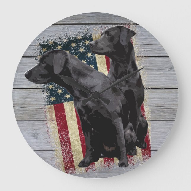 Patriotic Labrador Retriever, American Flag Large  Large Clock (Front)