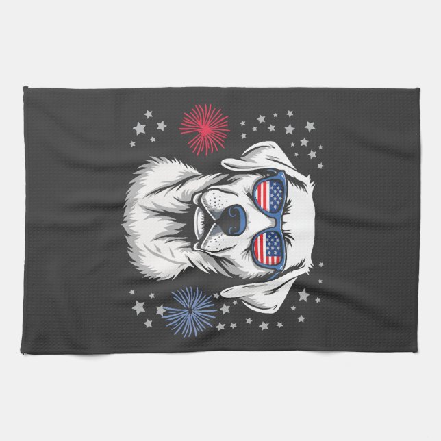 Patriotic Labrador with USA Shades Kitchen Towel (Horizontal)