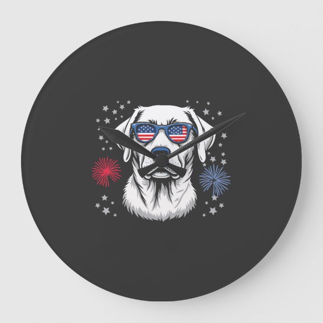 Patriotic Labrador with USA Shades Large Clock (Front)