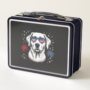 Patriotic Labrador with USA Shades Metal Lunch Box