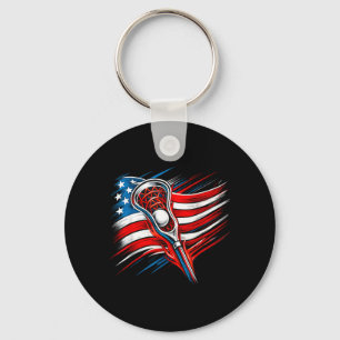 Patriotic Lacrosse Sports Lover 4th Of July Keychain